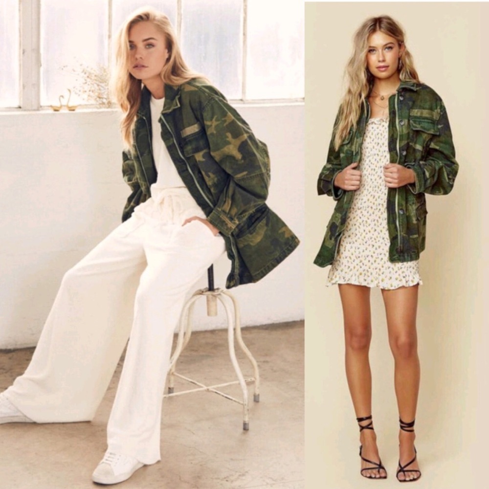 Free People Seize The Day Green Camo Jacket